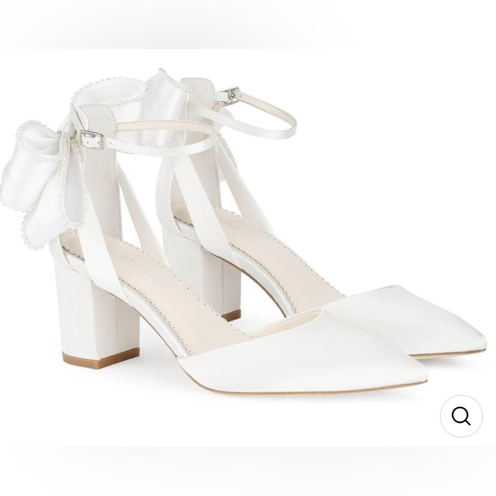 Bella Belle - Molly Ivory Ankle Strap Pearl Bow Block Heels